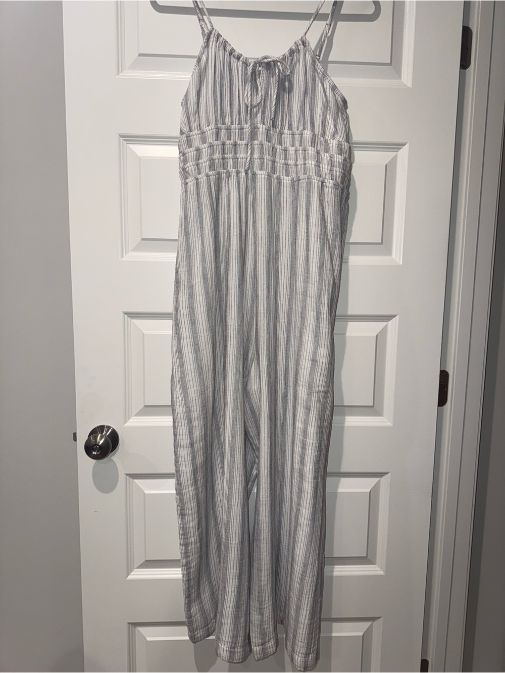 Lucky Brand Girls Striped Spaghetti- Strap One-Piece Jumpsuit - White & Blue